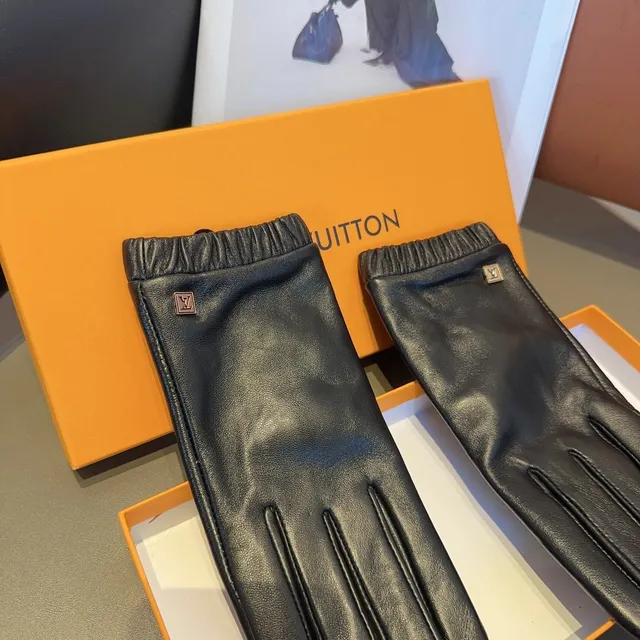 Louis Vuitton Black Ruched Elastic Cuff Leather Gloves 7