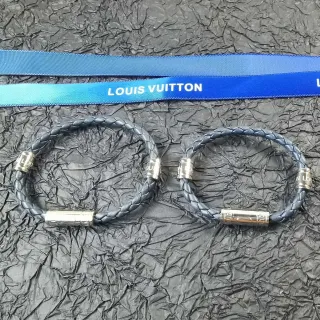 Louis Vuitton Black Silver Braided Leather Cylindrical Metal Hardware Jewelry