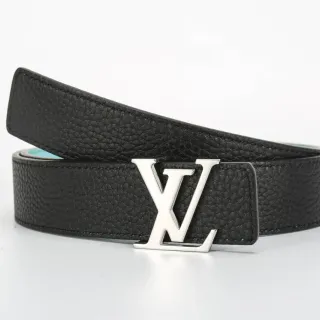 Louis Vuitton काला चांदी रंग का पेब्ल्ड मोनोग्राम बकल लेदर बेल्ट