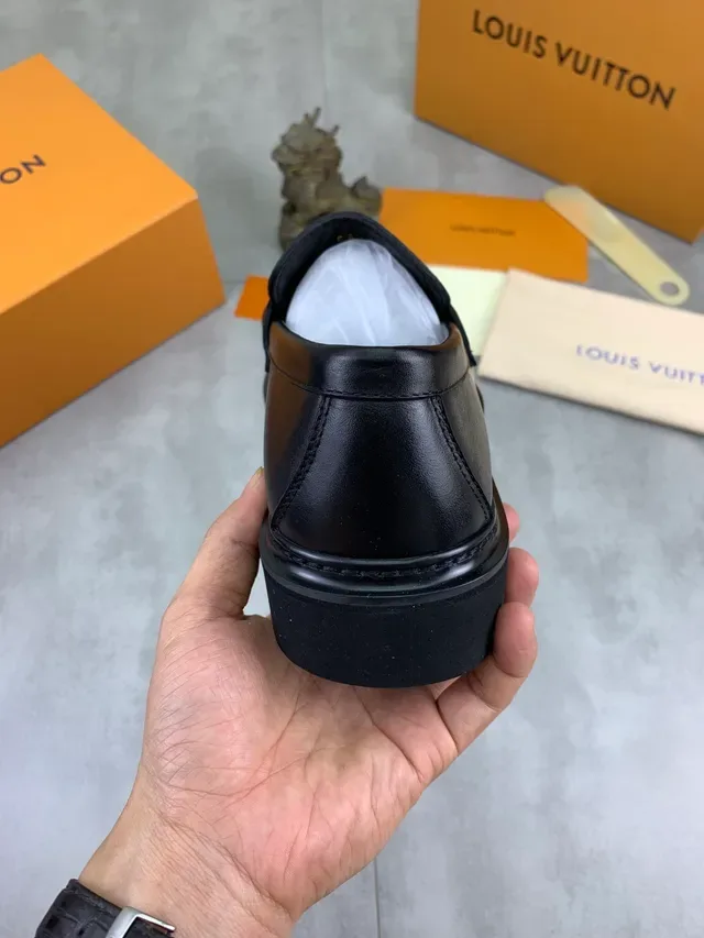 Louis Vuitton Black Textured Leather LV Buckle Loafer 3