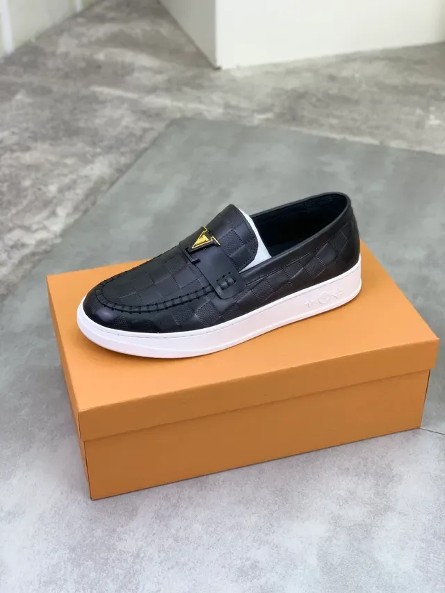 Louis Vuitton Black White Checkered Leather Gold-Tone LV Logo Strap Loafer 4