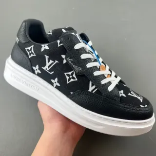 Louis Vuitton Preto Branco Monograma Lona Couro Pebbled Acentos Sneakers Lifestyle