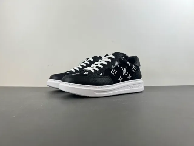 Louis Vuitton Black White Monogram Canvas Pebbled Leather Accents Lifestyle Sneakers 9