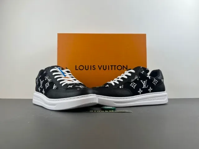 Louis Vuitton Black White Monogram Canvas Pebbled Leather Accents Lifestyle Sneakers 12
