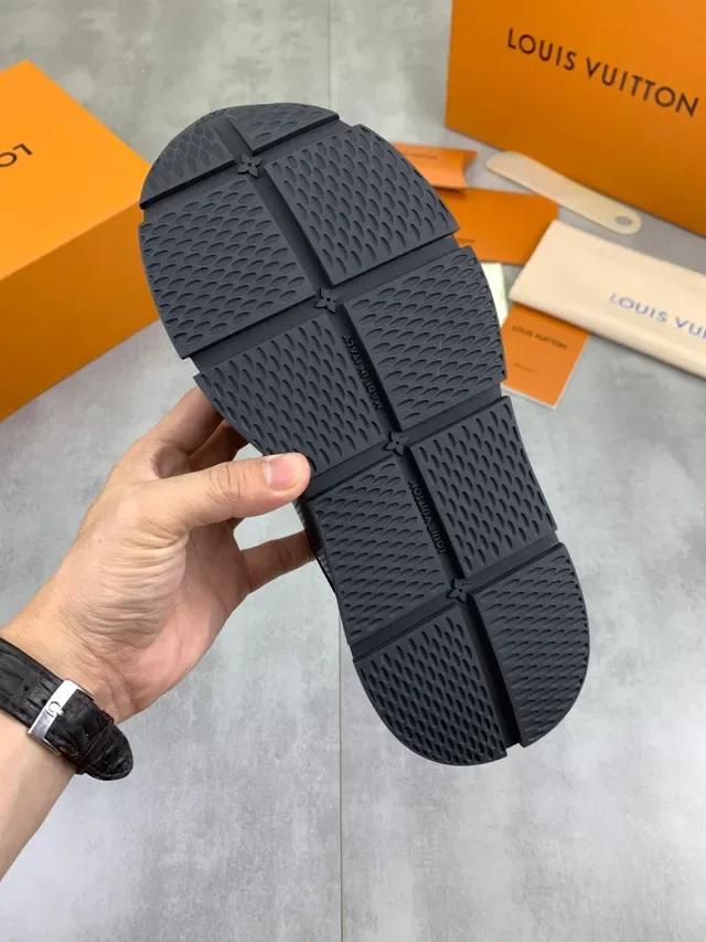 Louis Vuitton Black White Perforated Leather Upper Contrast Midsole Lifestyle Sneakers 3