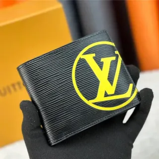 Louis Vuitton Black Yellow Epi Leather Texture Bold Circular Monogram Short Wallet