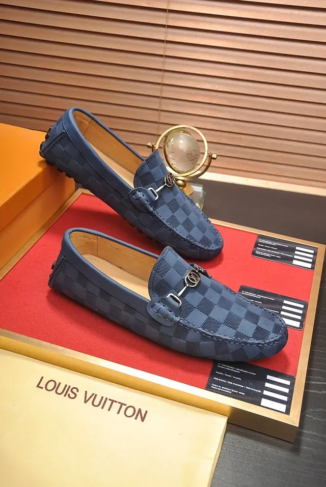Louis Vuitton Blue Beige Damier Cobalt Canvas Horsebit Buckle Loafer 4