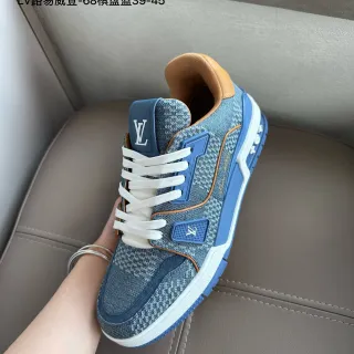Louis Vuitton Blue Beige Knit Houndstooth Upper Molded LV Side Plaques Lifestyle Sneakers