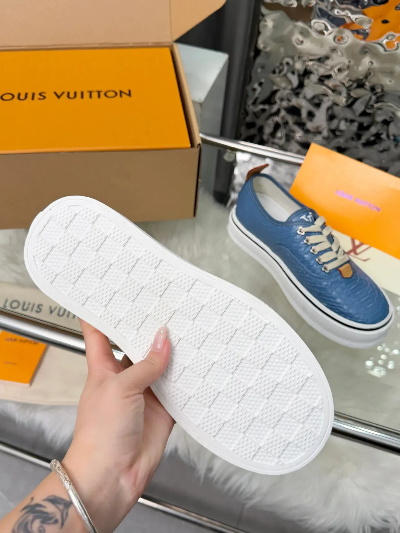 Louis Vuitton Blue Croc-Embossed Platform Sneakers 2