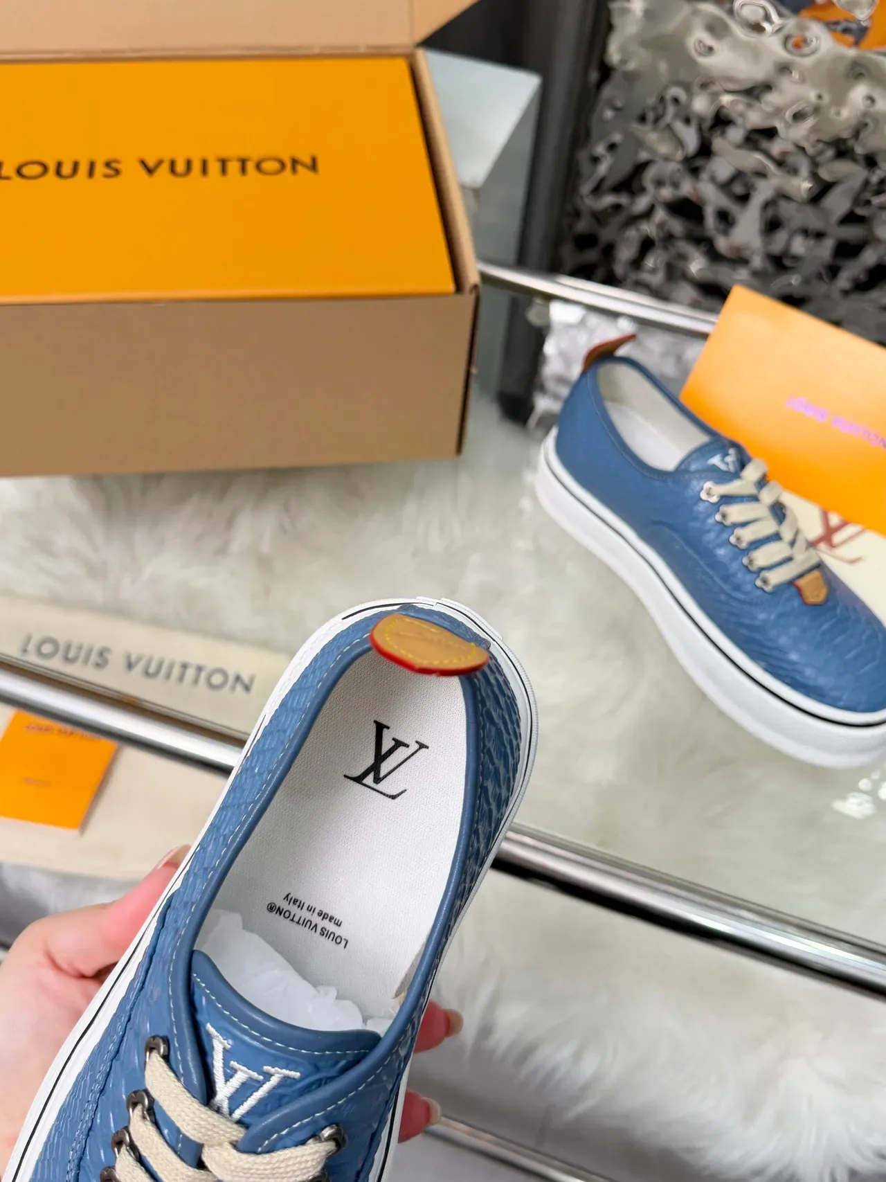 Louis Vuitton Blue Croc-Embossed Platform Sneakers 4