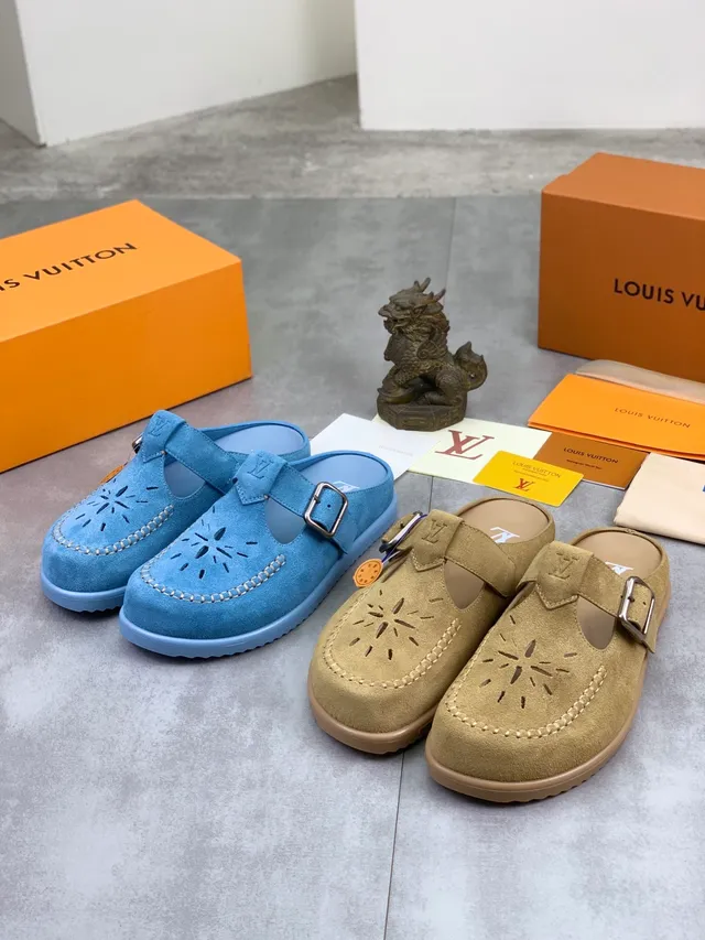 Louis Vuitton Blue Suede Perforated Buckle Strap Loafer 2