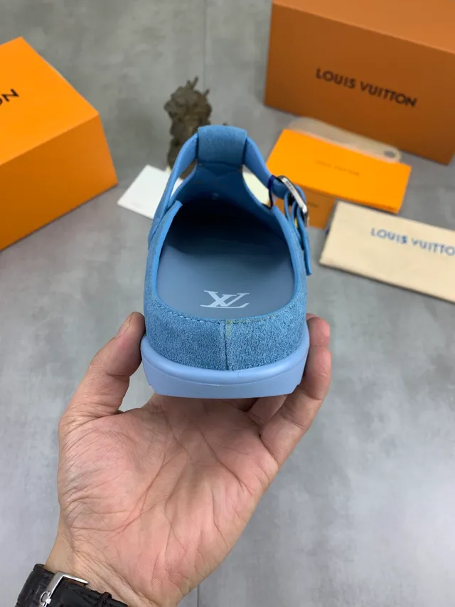 Louis Vuitton Blue Suede Perforated Buckle Strap Loafer 4