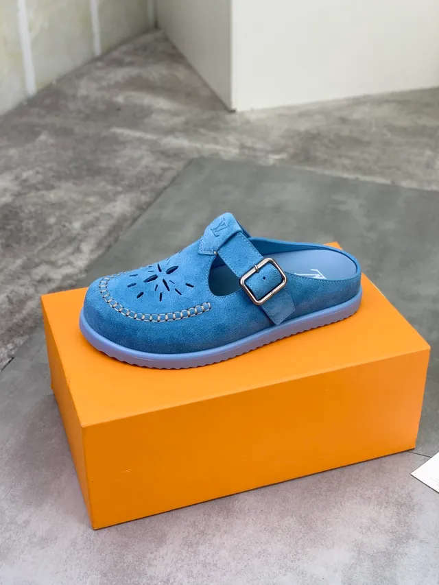 Louis Vuitton Blue Suede Perforated Buckle Strap Loafer 5