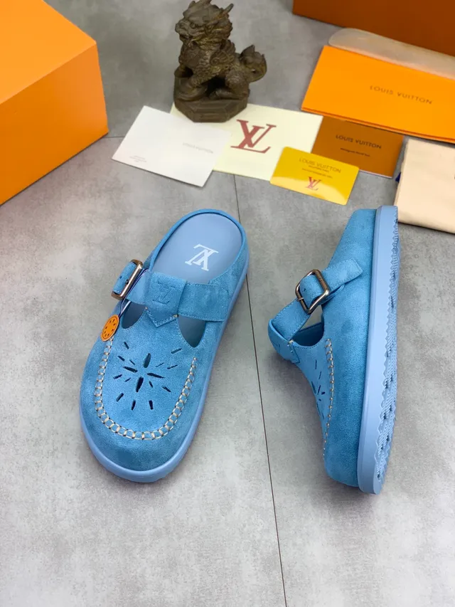 Louis Vuitton Blue Suede Perforated Buckle Strap Loafer 6