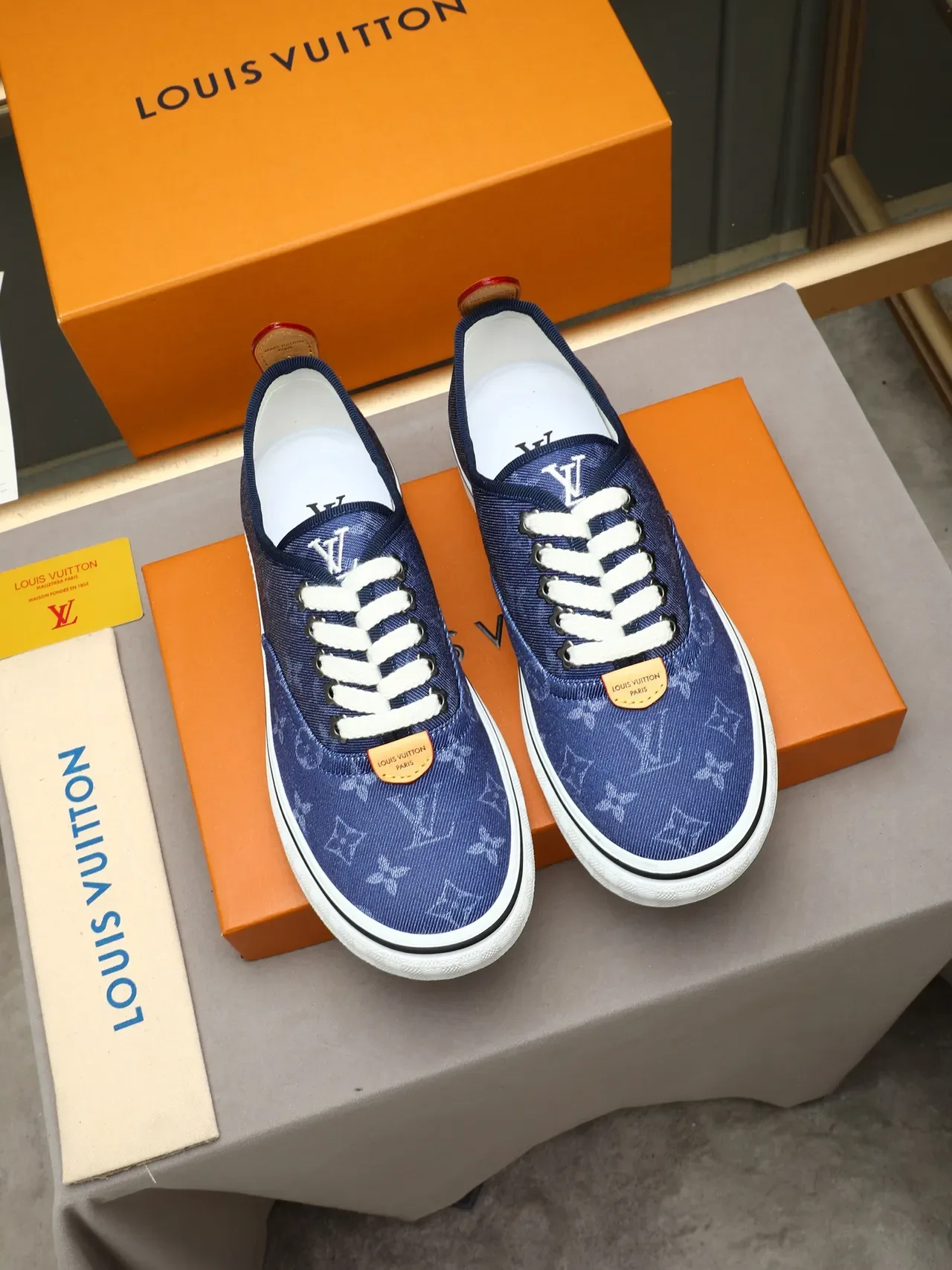 Louis Vuitton Blue White Monogram Canvas Low-Top Lifestyle Sneakers 2