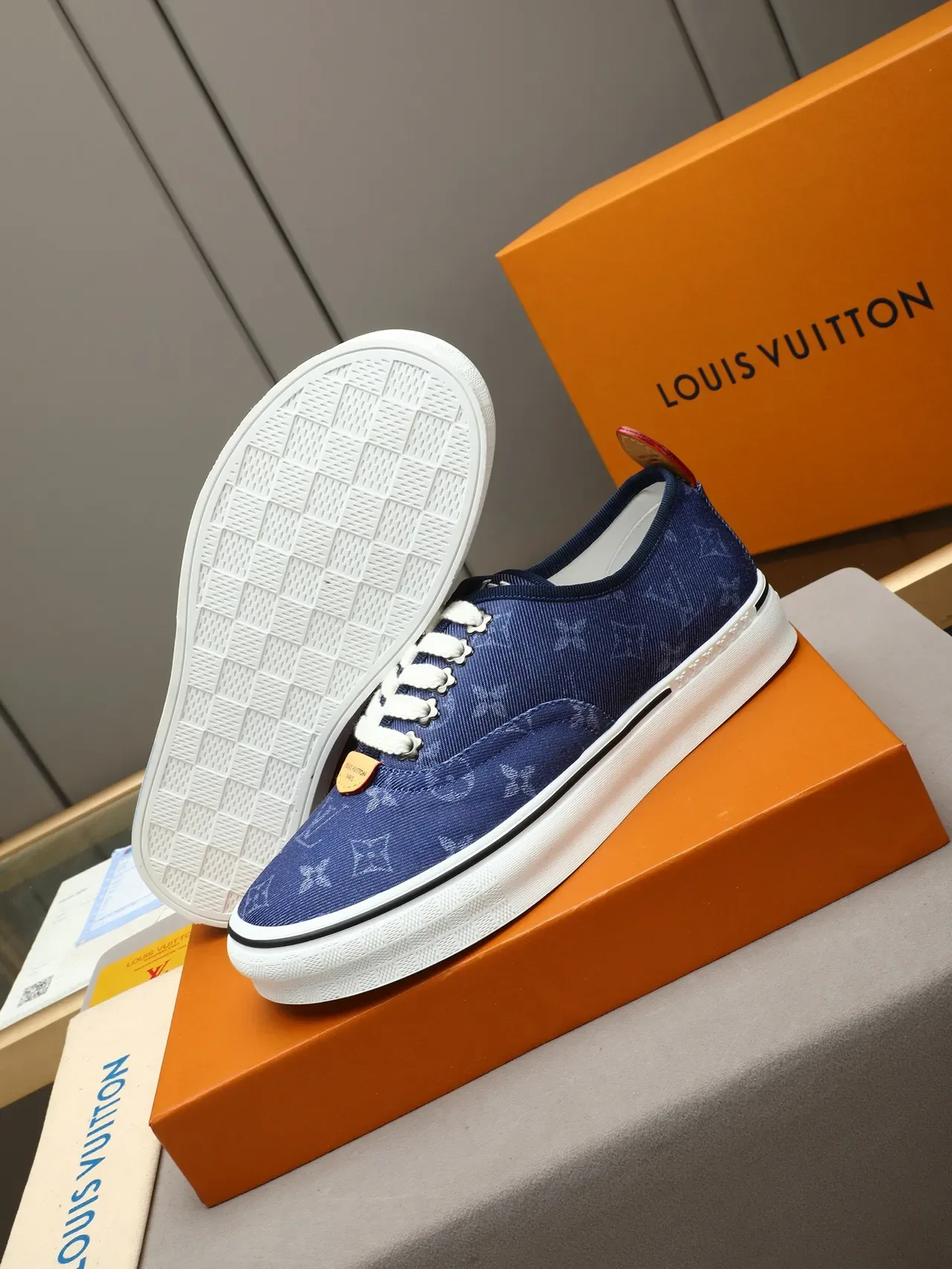 Louis Vuitton Blue White Monogram Canvas Low-Top Lifestyle Sneakers 4