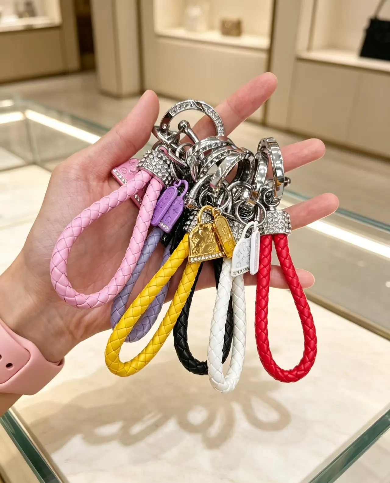 Louis Vuitton Braided Leather Key Holder Pink Multicolor Crystal-Embellished Hardware Phone Case 1