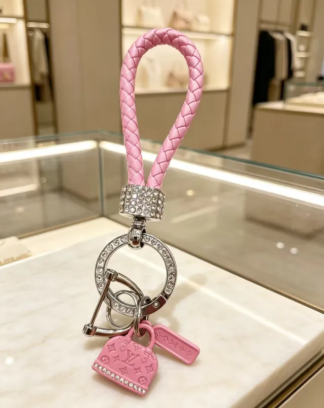 Louis Vuitton Braided Leather Key Holder Pink Multicolor Crystal-Embellished Hardware Phone Case 7