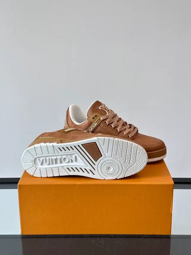 Louis Vuitton Brown Beige Structured Layered Upper Monogrammed Mesh Panel Lifestyle Sneakers 2