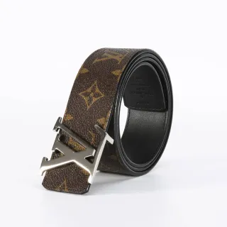 Louis Vuitton Brown Black Monogram Canvas Silver-Tone LV Buckle Leather Belt