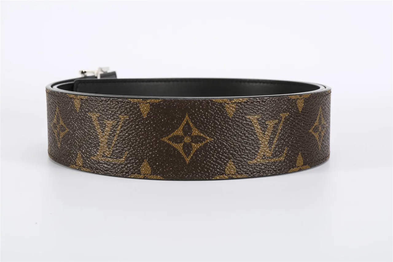 Louis Vuitton Brown Black Monogram Canvas Silver-Tone LV Buckle Leather Belt 4