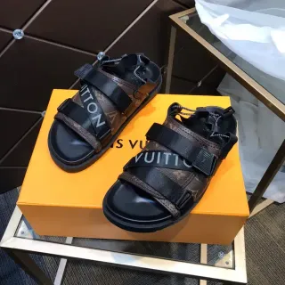 Louis Vuitton ব্রাউন ব্ল্যাক মোনোগ্রাম ক্যানভাস উইবিং স্ট্র্যাপস ক্যাজুয়াল স্যান্ডেল