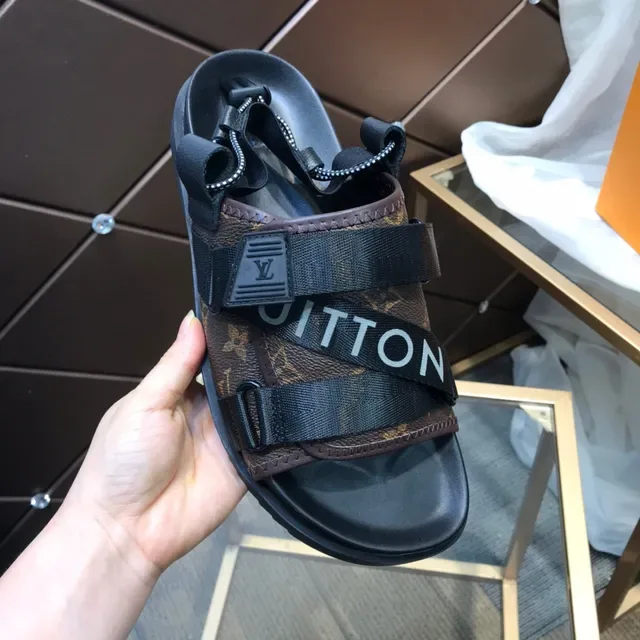 Louis Vuitton Sandales Casual Marron Noir Monogram Toile Sangle Tressée 2