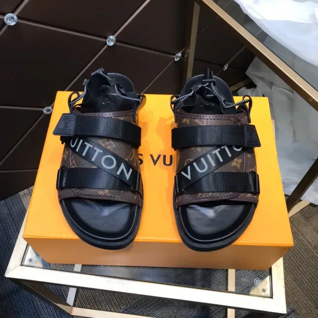 Louis Vuitton Sandales Casual Marron Noir Monogram Toile Sangle Tressée 9