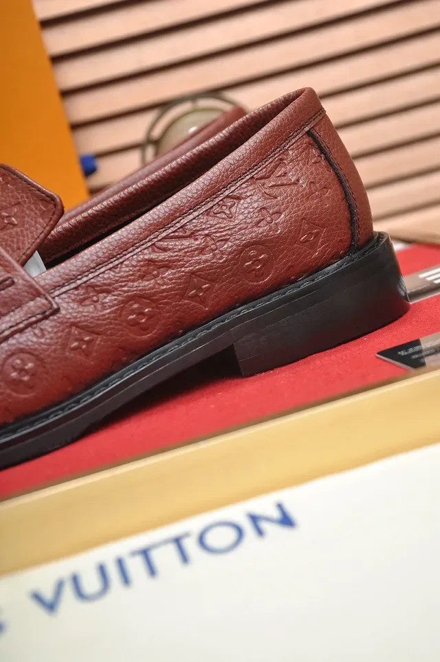 Louis Vuitton Brown Black Monogram-Embossed Leather Gold-Tone LV Buckle Loafer 2
