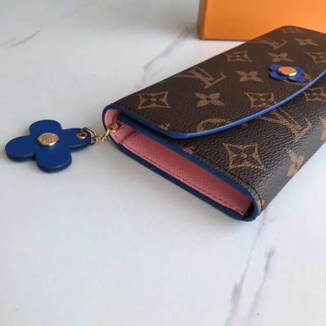 Louis Vuitton Brown Blue Embossed Monogram Leather Flap Closure Long Wallet 6