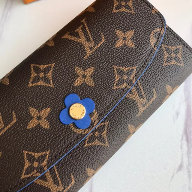 Louis Vuitton Brown Blue Embossed Monogram Leather Flap Closure Long Wallet 7