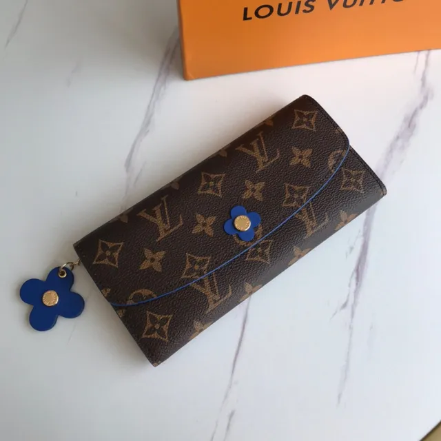 Louis Vuitton Brown Blue Embossed Monogram Leather Flap Closure Long Wallet 8