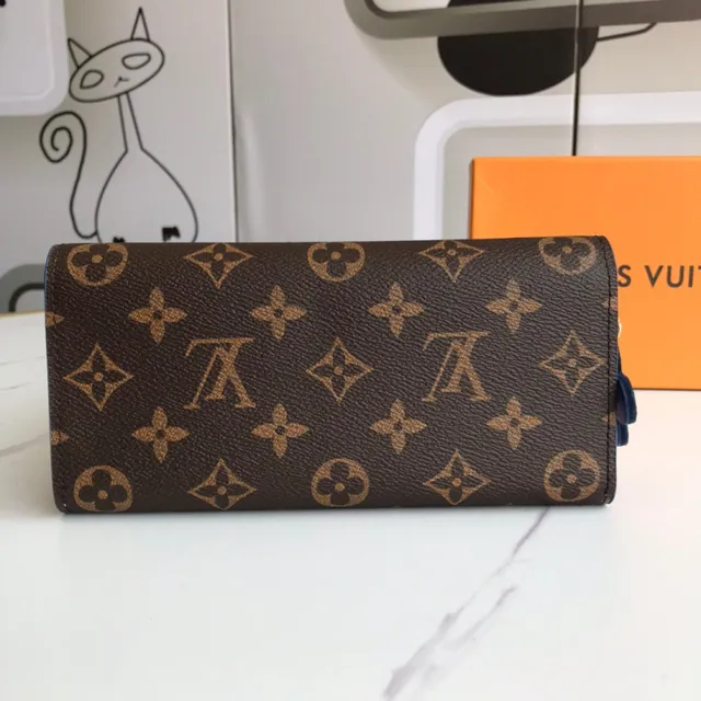 Louis Vuitton Brown Blue Embossed Monogram Leather Flap Closure Long Wallet 9