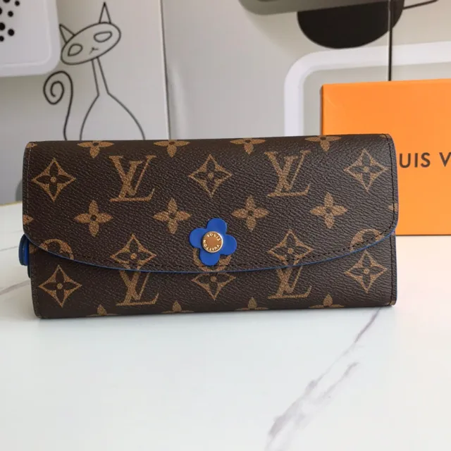 Louis Vuitton Brown Blue Embossed Monogram Leather Flap Closure Long Wallet 10