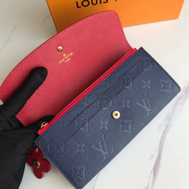 Louis Vuitton Brown Blue Embossed Monogram Leather Flap Closure Long Wallet 14