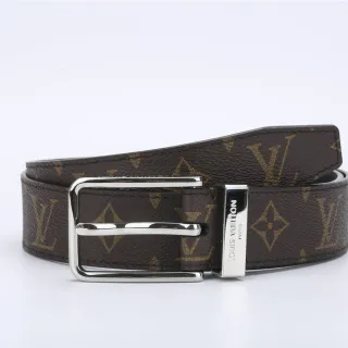 Louis Vuitton Brown Gold Monogram-Coated Canvas Reversible Leather Belt
