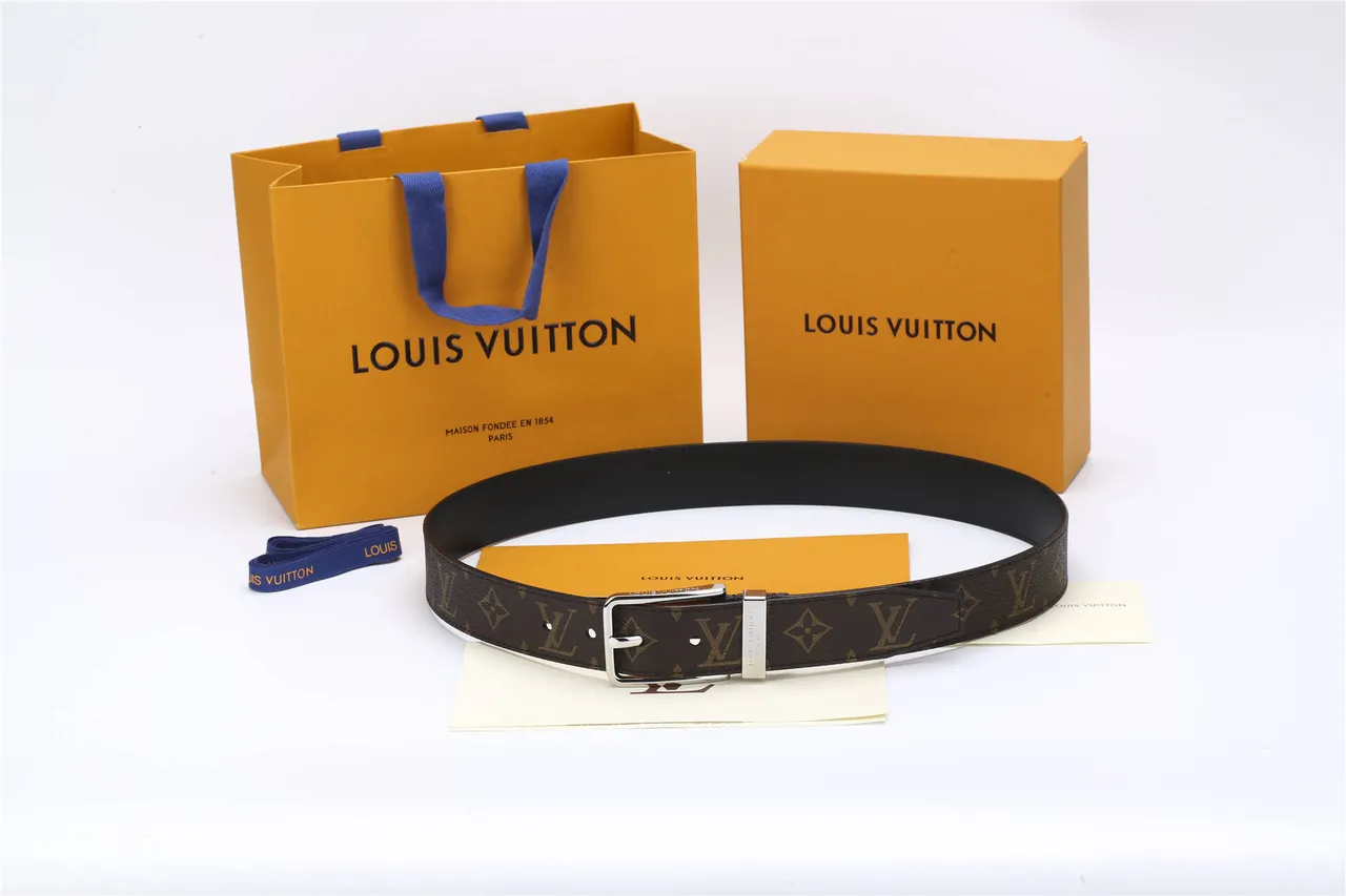 Louis Vuitton Brown Gold Monogram-Coated Canvas Reversible Leather Belt 2