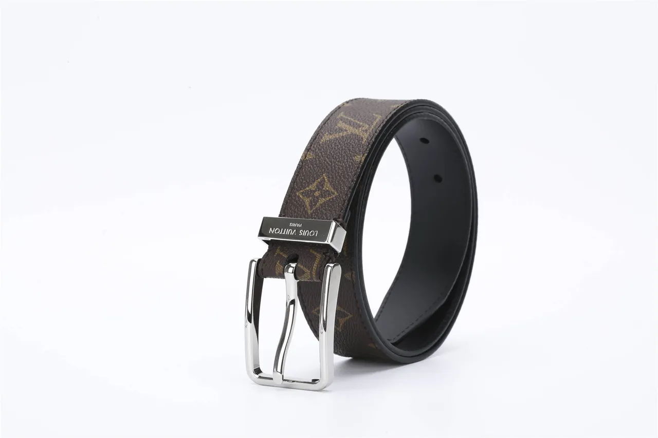 Louis Vuitton Brown Gold Monogram-Coated Canvas Reversible Leather Belt 5