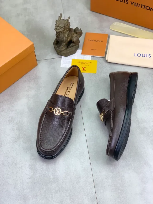 Louis Vuitton Brown Gold Pebbled Leather Horsebit Buckle Loafer 5