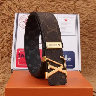 Louis Vuitton Brown Gold Reversible Monogram Canvas LV Buckle Leather Belt