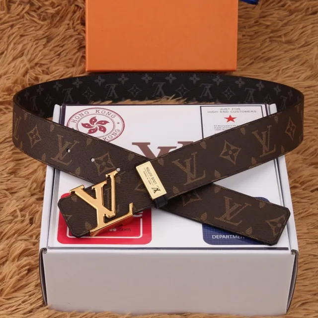 Louis Vuitton marron or reversible monogramme toile LV boucle cuir 5