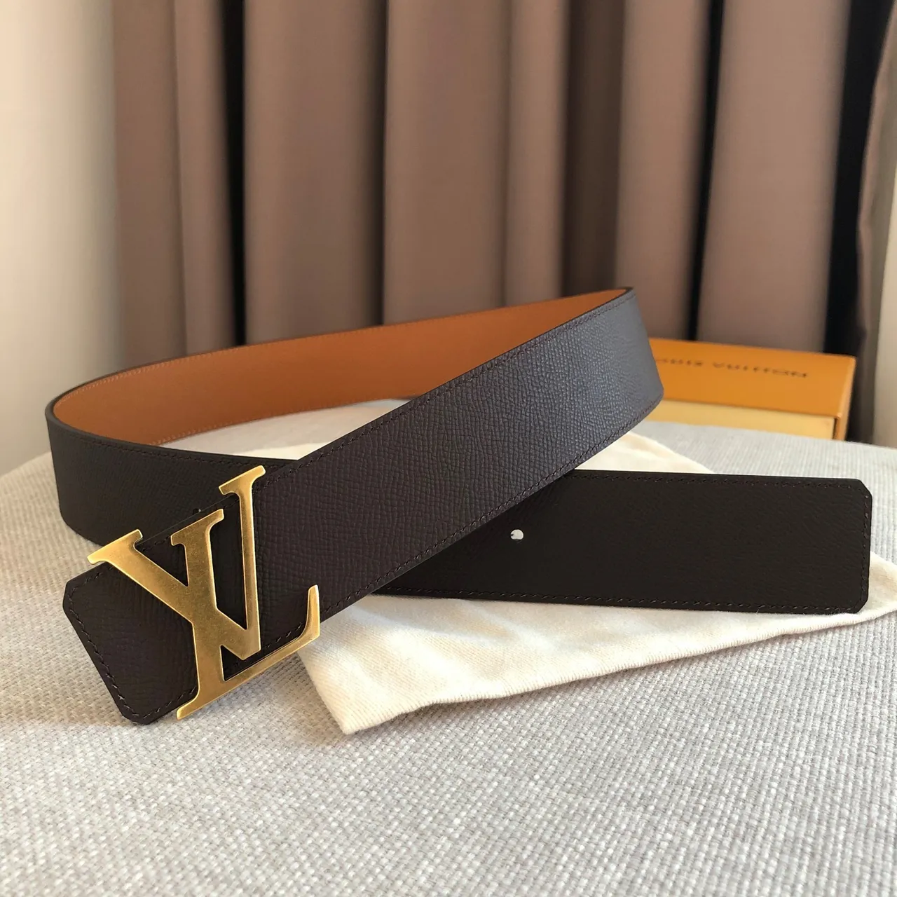 Louis Vuitton Brown Gold Smooth Double-Tone Leather Belt 3