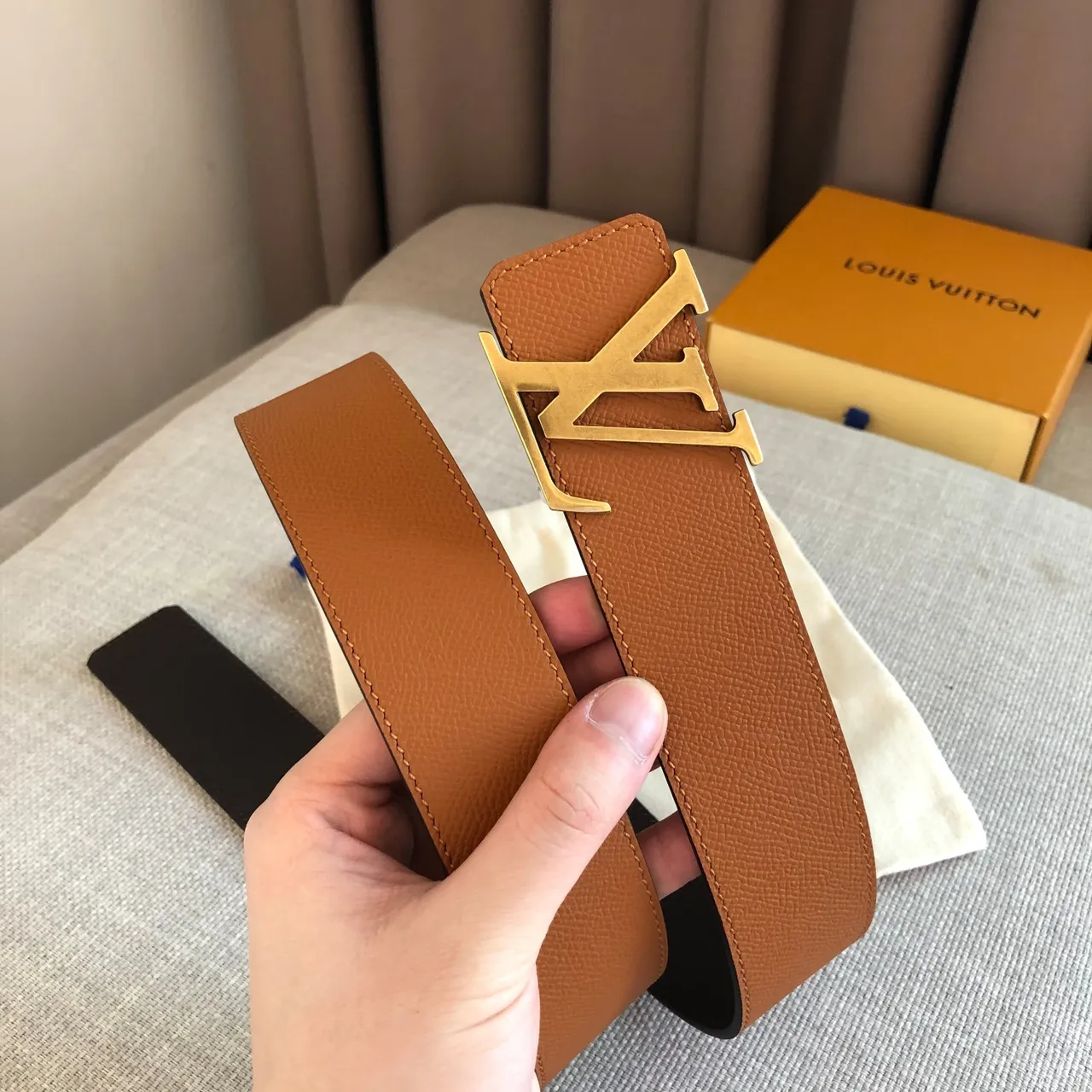 Louis Vuitton Brown Gold Smooth Double-Tone Leather Belt 4