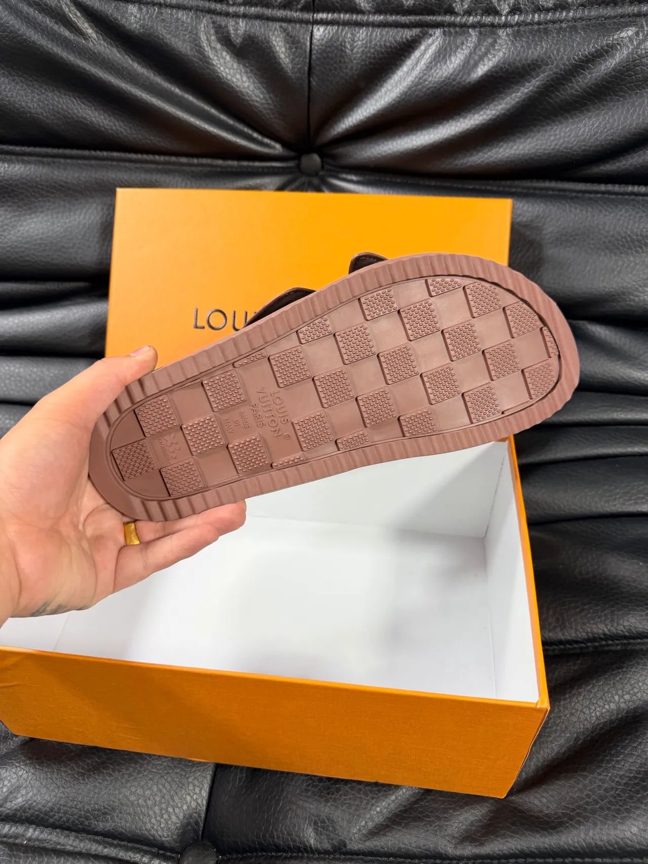 Louis Vuitton Brown Monogram-Embossed Straps Molded Rubber Sole Slippers 2