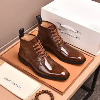 Louis Vuitton Brown Patent and Damier Check Ankle Boots