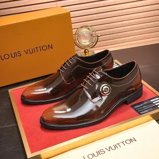 Louis Vuitton Brown Patent Leather Cap-Toe Oxford Shoes