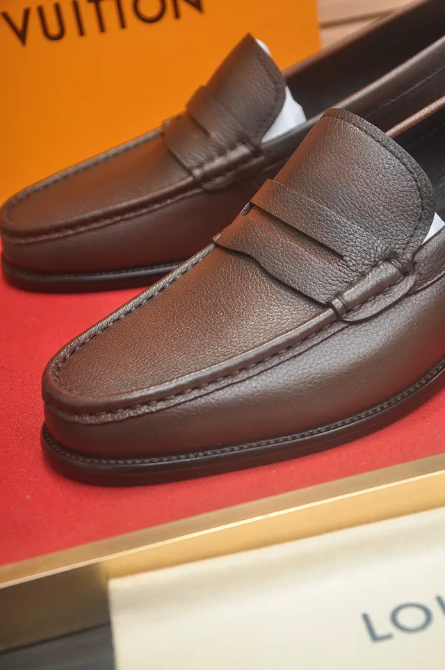 Louis Vuitton Brown Pebbled Leather Penny Loafers 2