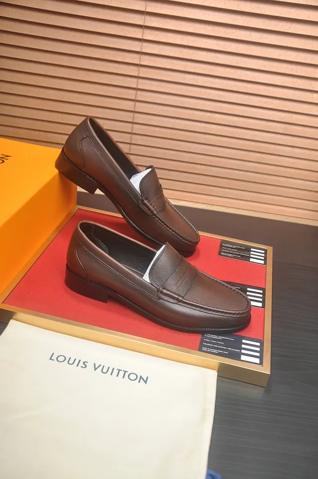 Louis Vuitton Brown Pebbled Leather Penny Loafers 4
