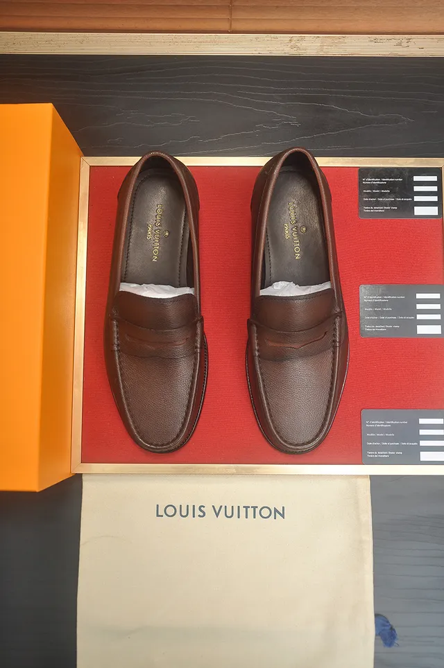 Louis Vuitton Brown Pebbled Leather Penny Loafers 5