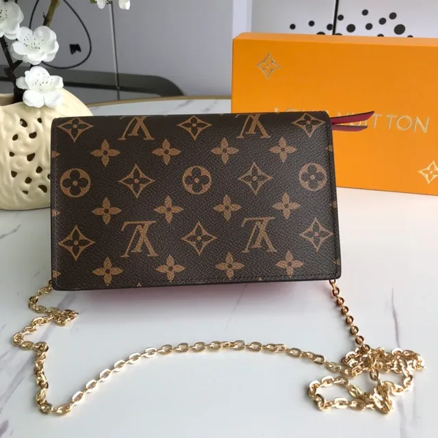 Louis Vuitton Brown Red Monogram Canvas Leather Accent Chain Bag 2